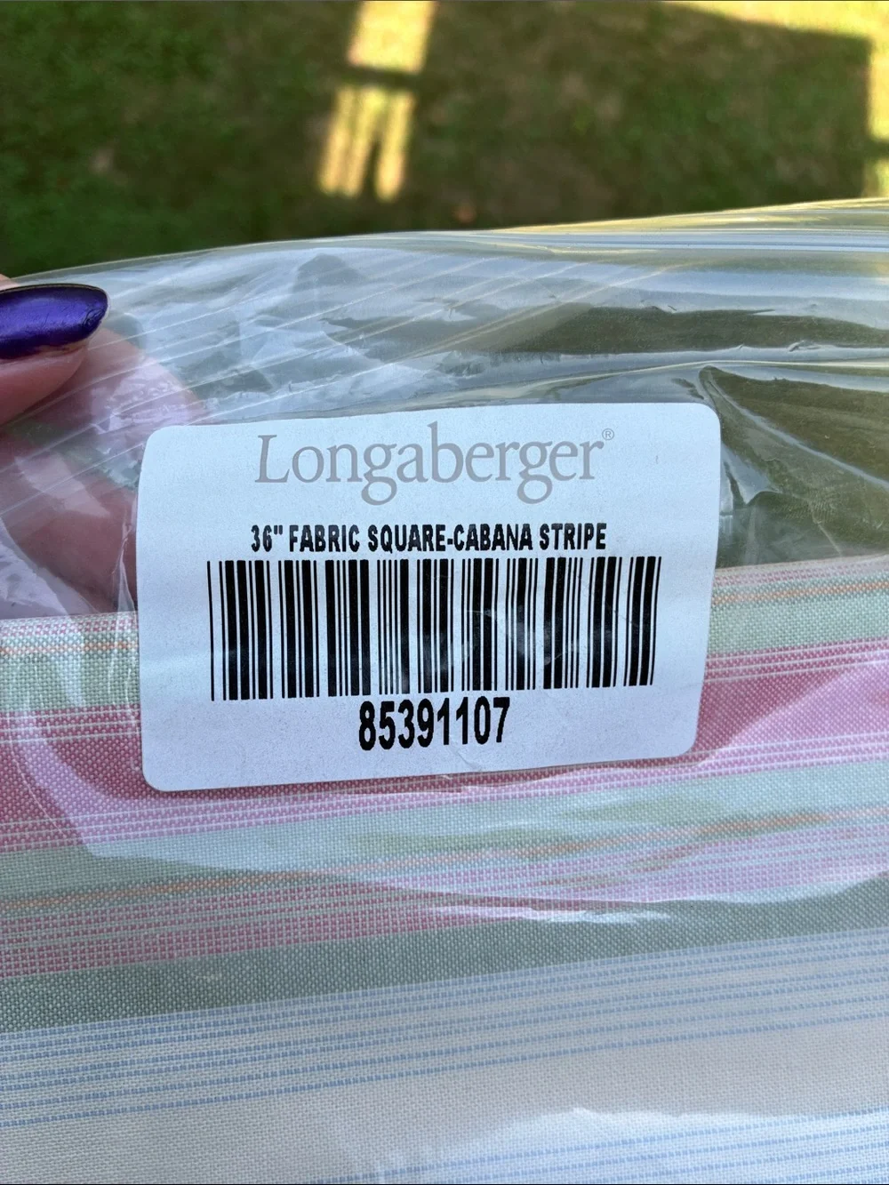Longaberger 36” Cabana Stripe Fabric Square SMELLS MUSTY